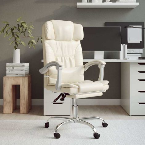 vidaXL Silla de oficina reclinable cuero sintético crema (1/5)