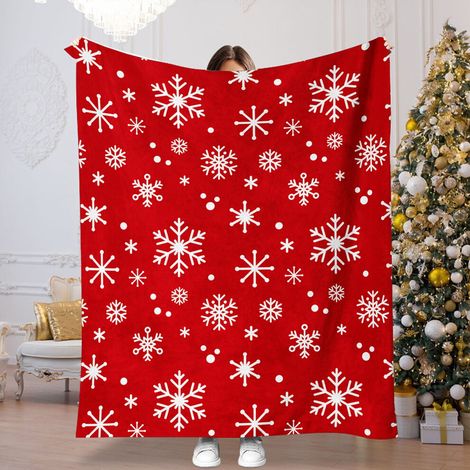 Weihnachtsdecke mit rotem Schneeflockenmuster, 39 x 51 Zoll, weich und warm, perfekt für die Weihnachtsdekoration und winterliche Gemütlichkeit.