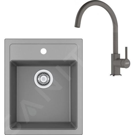 Franke Colonnes - Set de cuisine T121Š, évier en tectonite SID 610-40 + robinet FN 6018.084, gris / gris pierre 143.0687.385 (1/4)