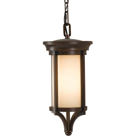 Außenleuchte Kettenlaterne Pendellampe Stahl-Guss Glas D 19,4 cm 1 Flammig Bronze (1/4)