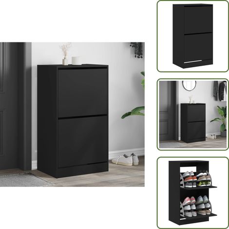 Schuhschrank mit 2 Klappen Schwarz 60x42x108 cm - Schuhschrank - Schuhregal - Schuhorganisation - Garderobe - Einbauschrank (1/5)