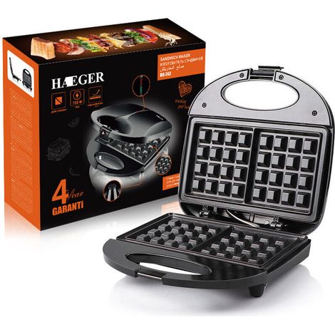 Memkey – Gaufrier et croque monsieur 3 en 1 – 750W – 3 plaques antiadhésives interchangeables – Température de cuisson jusqu'à 200ºC