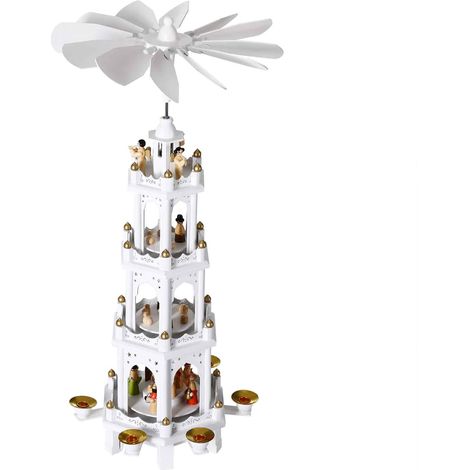 Piramide di Natale 4 Piani Portacandele dell'Avvento 60 cm Giostra Girevole Legno Naturale Dipinto a Mano Addobbo Natalizio Vari Colori bianco (1/5)
