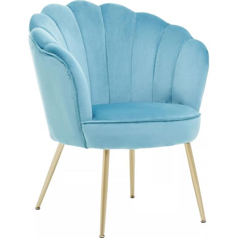 Interiors by Premier Aqua Velvet Scalloped Armchair, Supportive Armrest Lounge Chair, Easy to Clean Velvet Accent Chair (1/5)