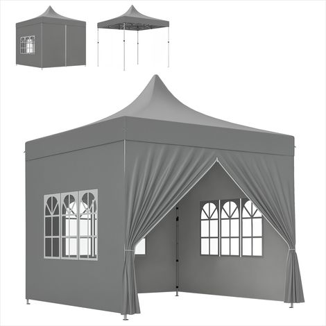 Store banne pliant 3 x 3 m avec parois et fenêtres gris (1/5)