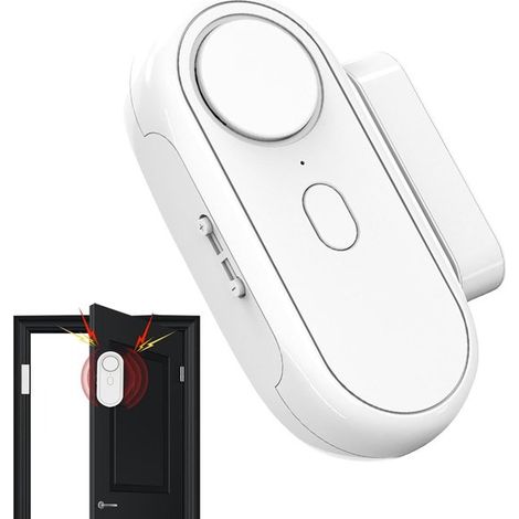 Allarme magnetico per porte e finestre, sistema di allarme di sicurezza autonomo, per porte e finestre, include batteria e nastro adesivo, colore bianco. (1/5)