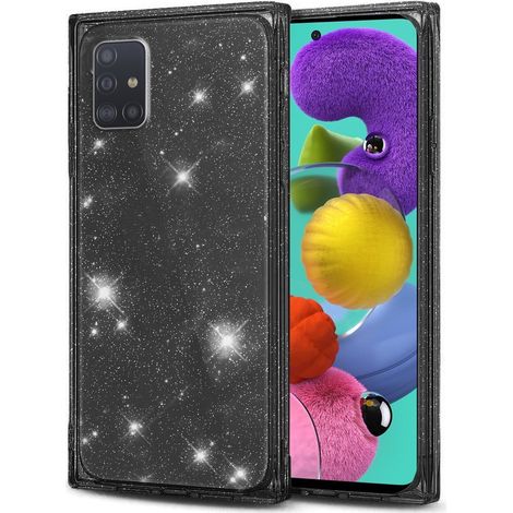 Funda cuadrada con purpurina para Samsung Galaxy A51 4G, negra. (1/2)