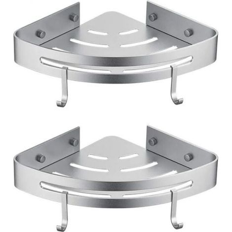 Étagère de douche d'angle – 2 pièces – sans perçage – étagère de salle de bain sans perçage, panier de rangement de douche, support de douche adhésif mural en aluminium, organisateur pour shampoing (t (1/5)