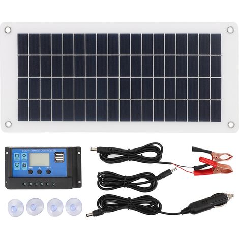 Ortviai Kit panneau solaire 12 W en silicium polycristallin avec régulateur étanche 10 A pour voiture, bateau, avion