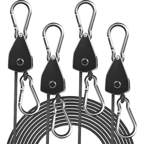 Sangles réglables 1/8" – Lot de 4 – Mousqueton, tendeur à cliquet – Pour plantes, kayak, fixation (1/5)