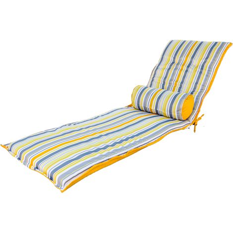 Ensemble Coussin pour Chaise Longue et Traversin 195x60x5cm & 45x18cm Motif Rayures Solaires (1/5)