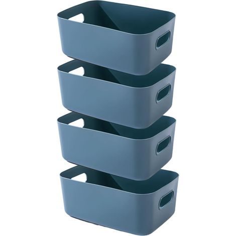 Lot de 4 paniers de rangement en plastique avec poignées - Épais - Pour salle de bain et cuisine - Bleu - 20 × 15 × 7 cm (1/3)