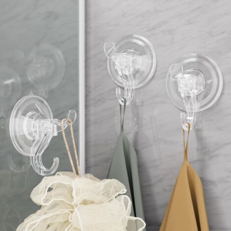 Lot de 3 crochets à ventouse, cintre à ventouse transparent, petites ventouses amovibles pour douche, salle de bain, verre, porte, fenêtres, cuisine - Suspension maximale