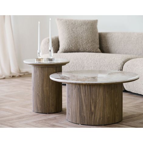 Lysa - table basse plateau effet marbre et pieds effets bois - 80 cm (1/5)
