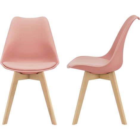 Set Fläten di 2 Sedie da Sala con Seduta Imbottita Rivestimento in Similpelle Rosa [en.casa]