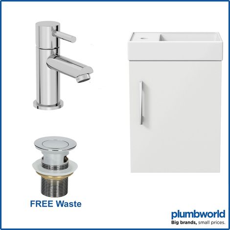 400mm White Gloss Wall Hung Bathroom Vanity Unit with Basin Sink Storage with Malmo Round Mixer Tap & Waste