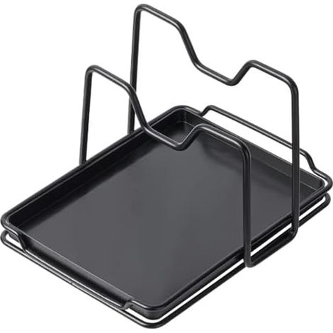 Supporto per coperchio di pentola, poggia cucchiaio da cucina, supporto per piano cottura e tagliere con vaschetta raccogli-gocce (nero)
