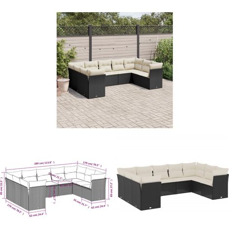 9-tlg. Garten-Sofagarnitur mit Kissen Schwarz Poly Rattan - Gartensofas - Outdoor Möbel - Lounge Set - PE-Rattan - Gartenmöbelset - Home & Living (1/3)