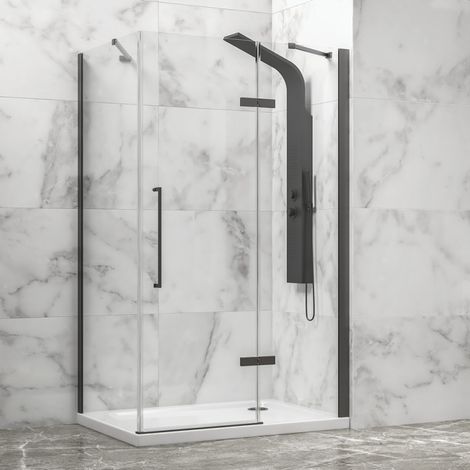 Box doccia 80x80 telaio gun metal porta battente laterale fisso 80cm  KT5000GM kamalu