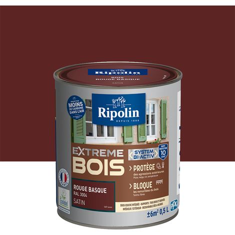 Peinture pour Bois Intérieur et Extérieur - Satin - 0,5L - Rouge Basque RAL 3004 - Ripolin (1/4)