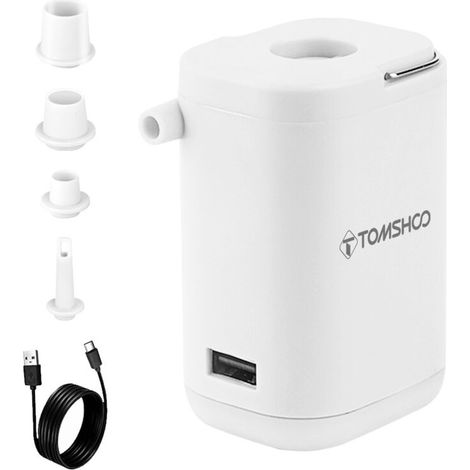 Mini pompa ad aria elettrica per gonfiabili, pompa ad aria portatile 4 in 1 per campeggio con luce integrata, batteria esterna, gonfiaggio e sgonfiaggio rapidi, pompa di piccole dimensioni.