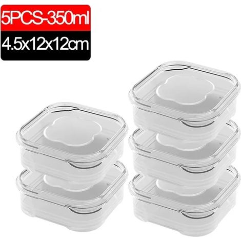 (5 pièces - 350 ml) Petites boîtes de conservation pour réfrigérateur, idéales pour la viande et les légumes surgelés. Boîtes de rangement transparentes et hermétiques pour la cuisine. (1/5)