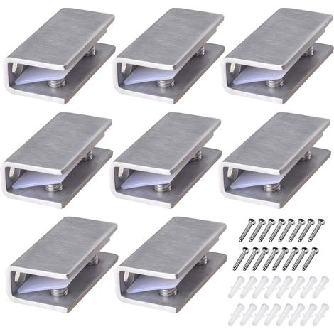 Pince à Verre en Acier Inoxydable 8 Pièces Support D'étagère en Verre Réglable Pince à verre Rectangulaire de 8-12 mm d'Épaisseur Pince à Verre Inox pour Balustrade Escalier Salle Bains, avec Vis (1/5)