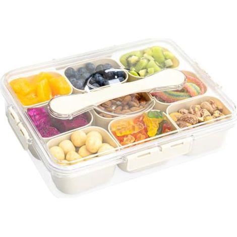 Boîte à goûter, planche à charcuterie de voyage portable avec couvercle, boîte de rangement alimentaire pour réfrigérateur, organisateur de collations, boîtes de rangement divisées, boîte à salade (1/5)