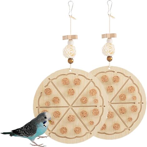 2 PCS Wooden Bird Chew Toys-6.3 X 6.3 Inch Hanging Parrot Toys with Detachable & Replaceable Corks,Foraging Toys for Cockatiels,Parakeets,Conures & Small to Medium Parrot