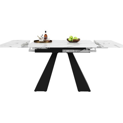 Tavolo da Pranzo Allungabile con Piano Scorrevole e Piedini Regolabili, in MDF e Metallo, 99×74×77 cm, Bianco