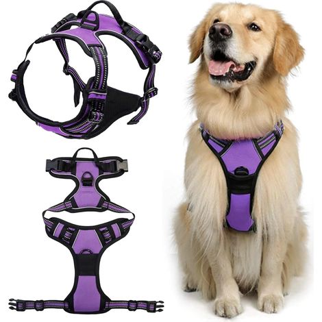 Arnés antitirones para perros medianos, fácil de poner, morado, talla L