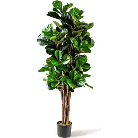 Albero Pianta Fico Ficus Artificiale Plastica, Verde, 150cm, Vaso Ø17cm