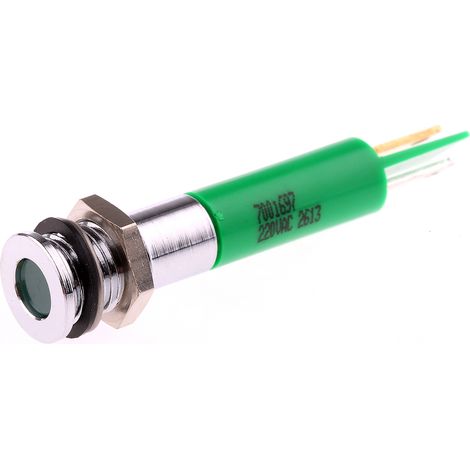 Voyant LED lumineux Vert RS PRO, dia. 8mm, 220V c.a., IP67 ( Prix pour 1 ) (1/2)