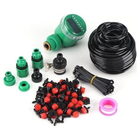 Rubberskin Système Micro d'irrigation au Goutte-à-Goutte, Kits de minuterie d'arrosage d'arrosage Automatique de Plantes de 25m DIY à arroser de manière Autonome pour Fleurs, Plantes,etc (1/4)