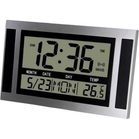 Horloge Murale NuméRique LCD Grand Nombre Temps TempéRature Calendrier Alarme Table Horloge de Bureau Design Moderne Bureau Argent (1/5)