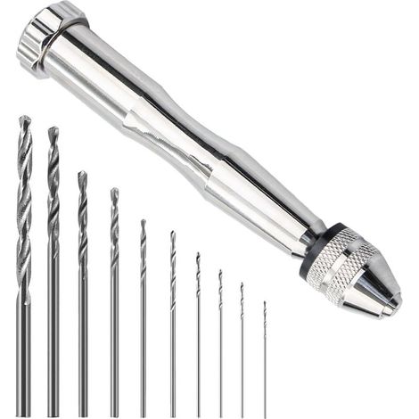 Coffret de 10 forets à main, perceuse à main avec 10 forets hélicoïdaux de 0,8 à 3,0 mm, mini-forets pour bijoux, mini-forets pour modélisme, outils de perçage pour le modélisme DIY (argenté) (1/5)