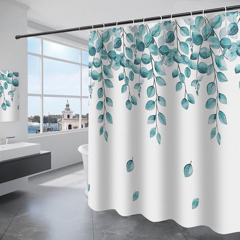 Rideau Douche 180x180CM 12 Crochets (Printemps Style) BlancTissu Polyester Rideaux de Douche Imperméable Lavable en Machine Rideau Salle de Bain avec (1/5)