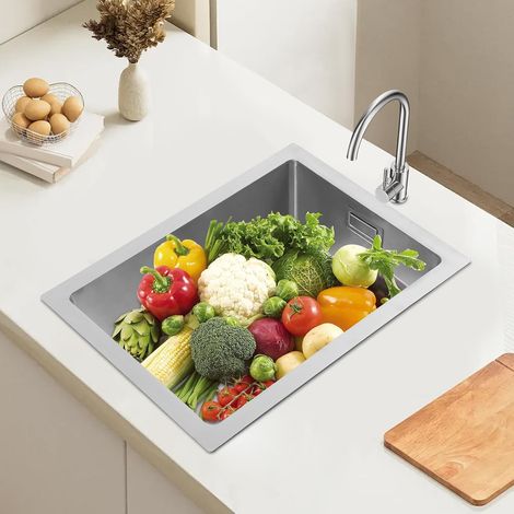 Spülbecken Edelstahl 40x30cm Einbauspüle 1 Becken mit Überlauf, Kondensationsschutz & Schalldämmung, Küchenspüle für Unterbau/Montage, Rechteckige Spüle, Silber (1/5)