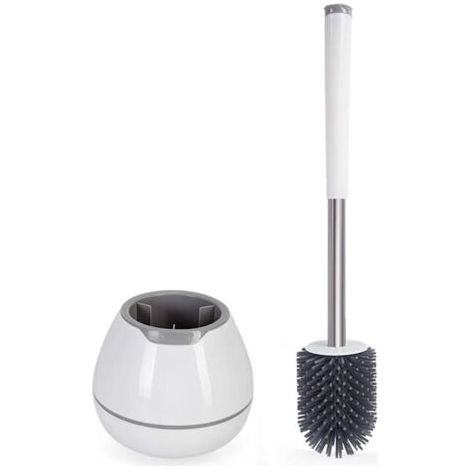 Brosse WC, Brosse de Toilette, Brosse WC en Silicone avec Support à séchage Rapide, Manche Long antidérapant - Blanc