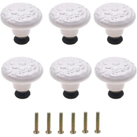 royaluxe -Lot de 6 boutons de tiroir vintage en céramique blanche (1/5)