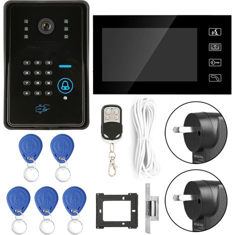 Kit Interphone Vidéo Porte 806MJIDS11 7 Pouces RFID Mot de Passe Filaire Sonnette Avec Prise AU, Sans Verrou (1/5)