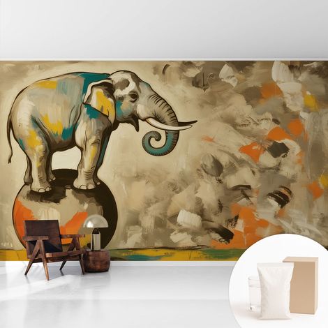 Tapete Vliestapete mit Kleber - Wandgestaltung - Tapete Wohnzimmer - Flur Eingangsbereich Abstrakter Elefant 416x254 cm (1/5)