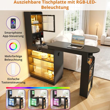 Bancone cucina estensibile con contenitore, LED e prese 131-170 x 40 x 170 cm nero OKWISH (1/2)