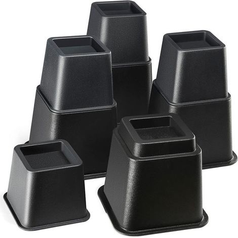 (8 Stück) Verstellbare Möbelfüße (4 hohe, 4 niedrige) - Platzsparende Erhöhungen für Bett, Tisch und Sofa (8 bis 20 cm) (Schwarz) (1/5)