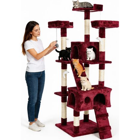 Tiragraffi per Gatti Albero Sisal Parco Giochi Gatto Tira Graffi 170cm Rosso Vin (1/5)
