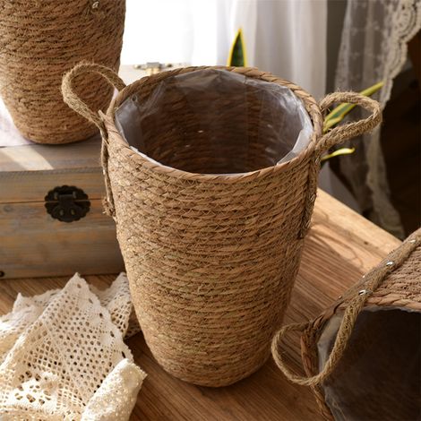 Paniers tressés en paille, vases décoratifs, compositions florales pour le salon, fleurs séchées, pots de fleurs en osier
