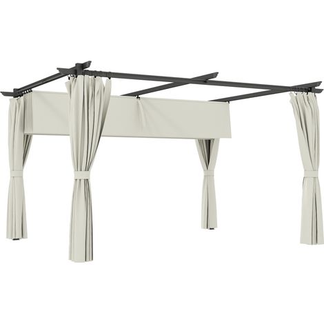 Pergola Walric Toit Rétractable 4 Rideaux Ajustables Intimité Protection Solaire Crème (1/5)