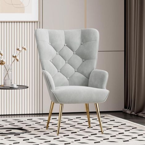 Loungesessel modern mit Goldfüßen, Samt, bis 150kg, Grau (1/5)