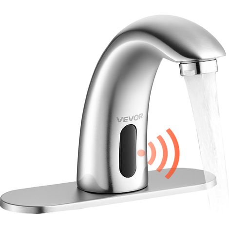 Robinet Automatique sans Contact, Mitigeur Lavabo à Capteur de Mouvement, Mélangeur d’Eau Chaude et Froide Température Réglable, pour Tuyau 9,5 mm, Cuisine Salle de Bain, Nickel Argenté Brossé (1/5)