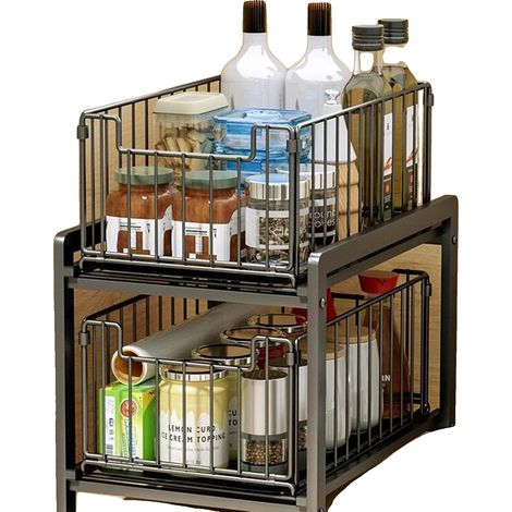 Organizzatore per spezie, acciaio inox, con cassetto scorrevole, colore nero. (1/2)